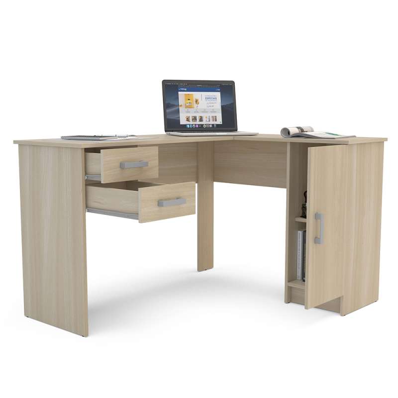 Mesa em L com 2 Gavetas e Armário Barcelona Legno Politorno - Legno Salinas