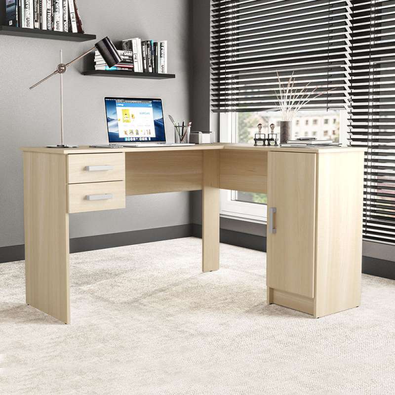 Mesa em L com 2 Gavetas e Armário Barcelona Legno Politorno - Legno Salinas