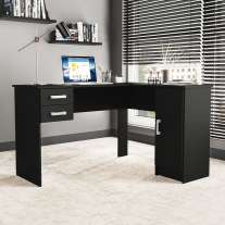 Mesa em L com 2 Gavetas e Armário Barcelona Preta Politorno
