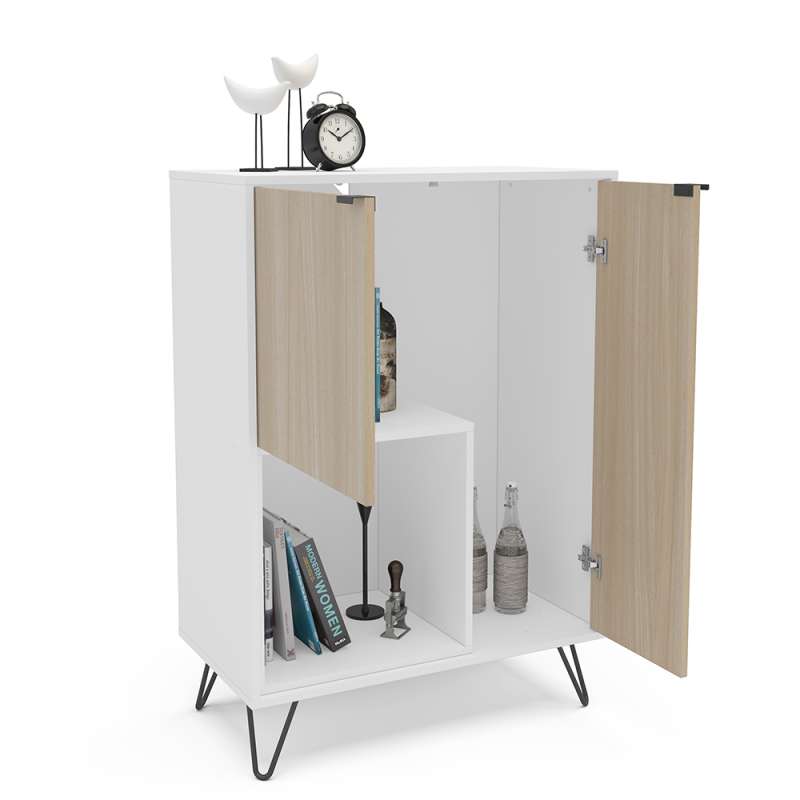 Aparador 2 Portas com Nicho Cayman Branco e Legno Salinas Politorno - Branco/Legno Salinas