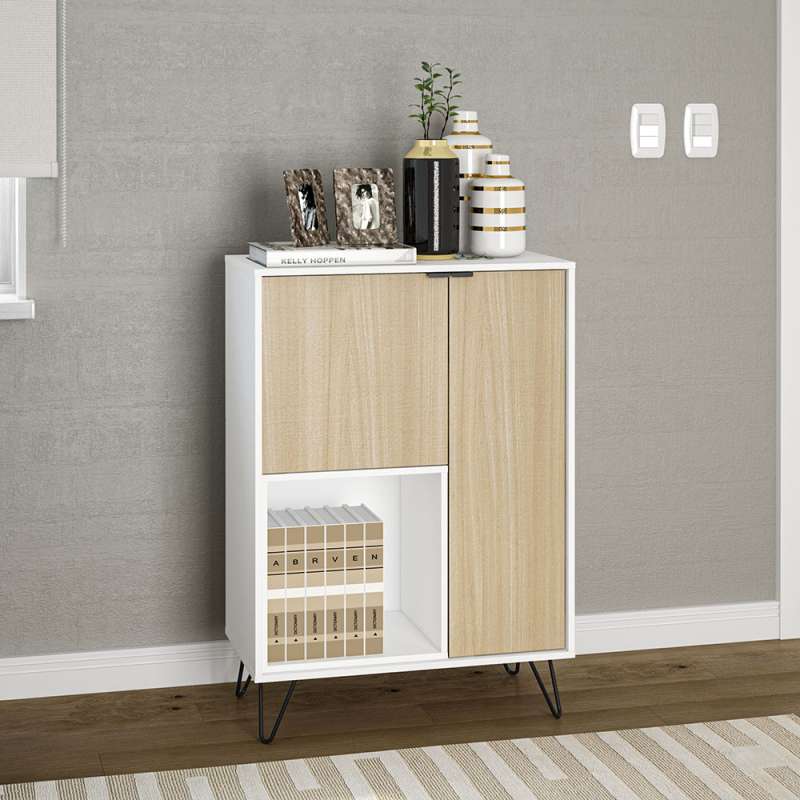Aparador 2 Portas com Nicho Cayman Branco e Legno Salinas Politorno - Branco/Legno Salinas