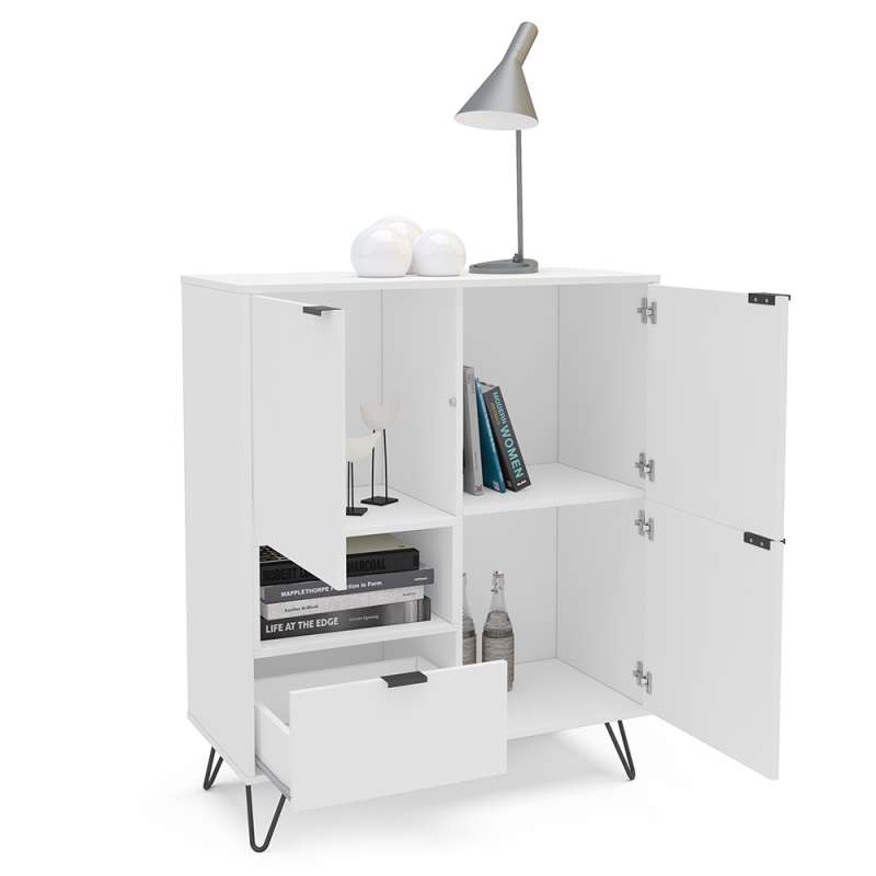 Aparador 3 Portas com Gaveta e Nicho Cayman Branco Politorno - Branco