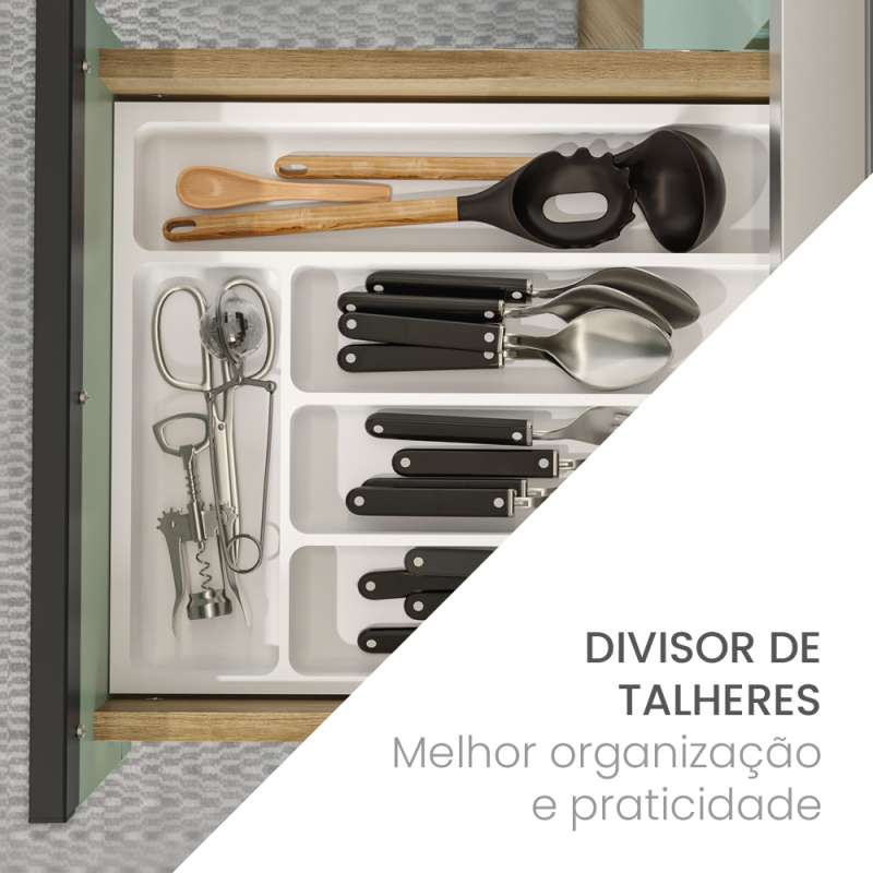 Balcão 2 Portas 3 Gavetas s/Tampo 1200mm Talharim Politorno - Lâmina Mel / Verde Bellagio