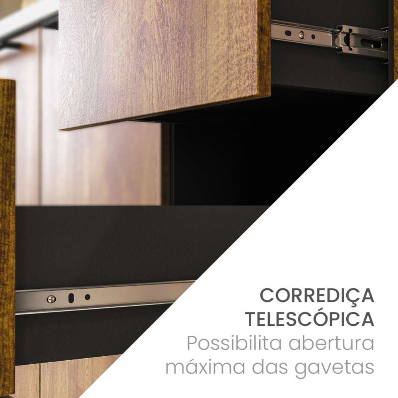 Balcão de Cozinha 2 Portas e 3 Gavetas Menu Kitchen Canelone Preto e Alamo Politorno - Preto / Alamo