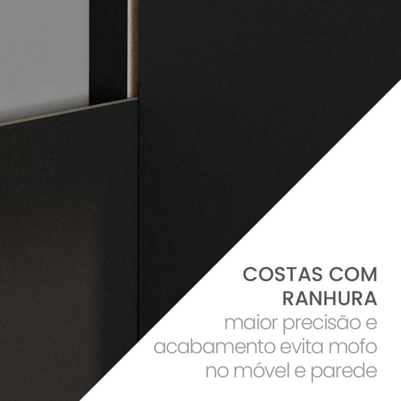 Balcão de Cozinha 2 Portas e 3 Gavetas Menu Kitchen Canelone Preto e Alamo Politorno - Preto / Alamo