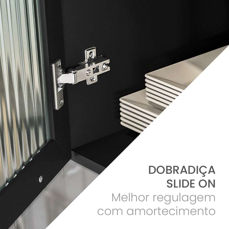 Balcão de Cozinha 2 Portas e 3 Gavetas Menu Kitchen Canelone Preto e Alamo Politorno - Preto / Alamo