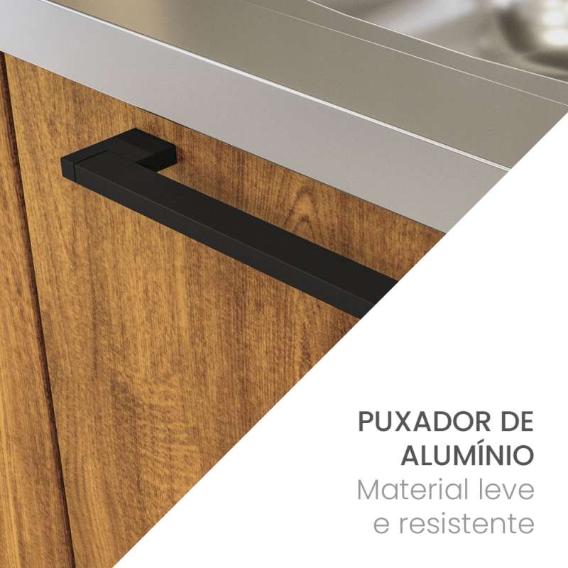 Balcão de Cozinha 2 Portas e 3 Gavetas Menu Kitchen Canelone Preto e Alamo Politorno - Preto / Alamo