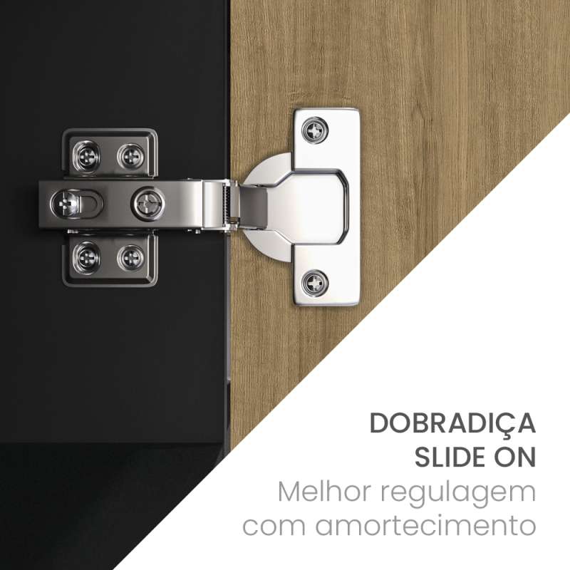 Balcão 1 Porta Basculante 4 Gavetas 1200mm s/tampo Menu Kitchen Raviolli Politorno - Preto / Lâmina Mel