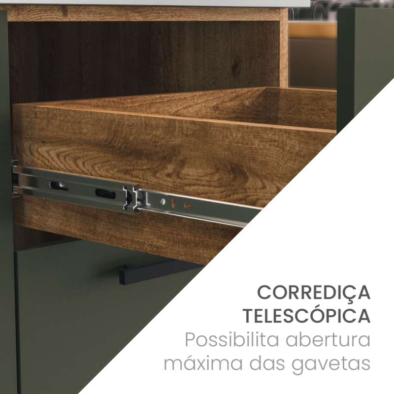 Balcão de Cozinha 3 Portas 1 Gaveta Menu Kitchen Espaguete Alamo e Verde Politorno - Alamo / Verde Amalfi