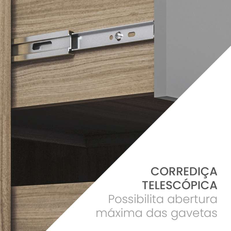 Balcão de Cozinha 2 Portas e 3 Gavetas Menu Kitchen Campanele Castanho e Cinza Politorno - Castanho / Cinza
