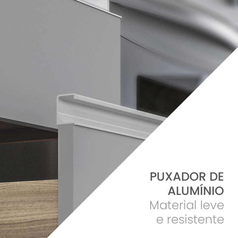 Balcão de Cozinha 2 Portas e 3 Gavetas Menu Kitchen Campanele Castanho e Cinza Politorno - Castanho / Cinza