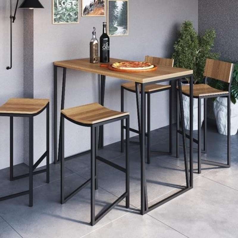 Mesa Bistrô Retangular Olmo e Preto Metta Mobili - OLMO