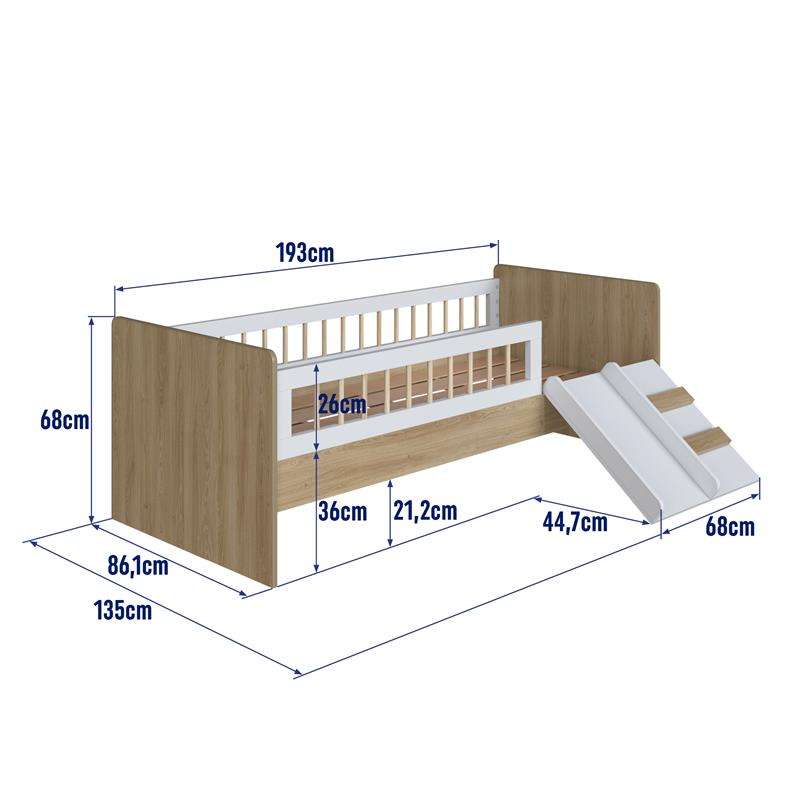 Cama Montessoriana com Escada e Escorrega Aveiro com Branco Completa Móveis - Aveiro/Oak