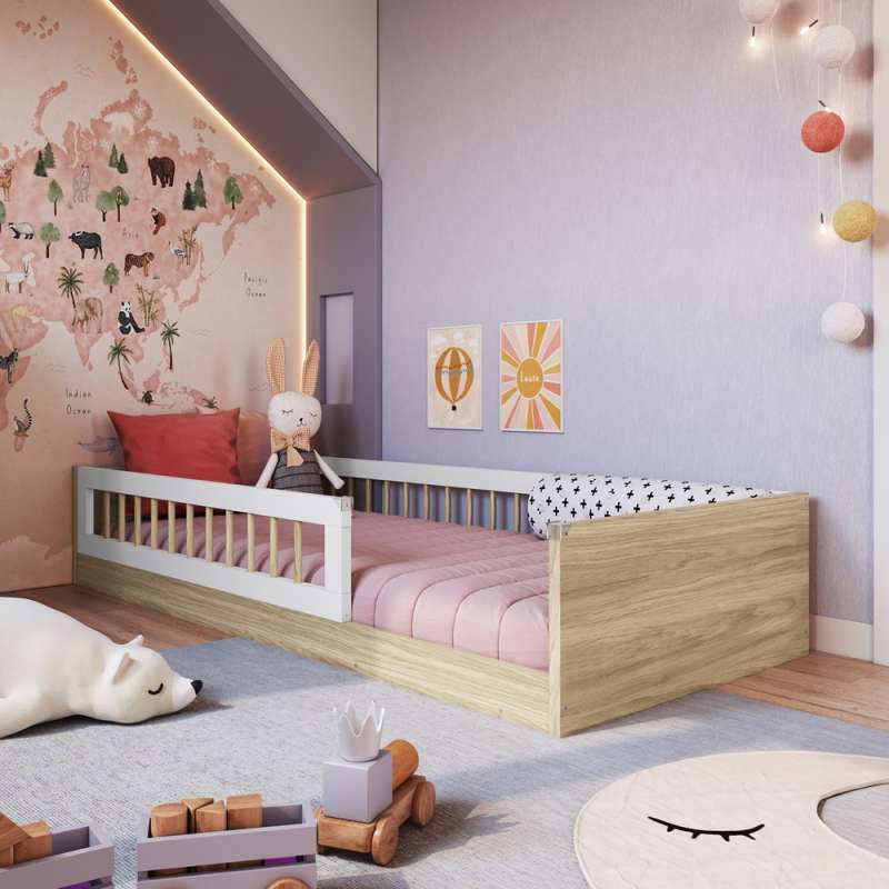 Cama Montessoriana Solteiro Affetto Aveiro OAK Branco Completa Móveis - AveiroOak/Branco