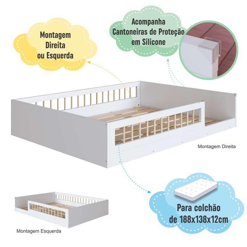 Cama Montessoriana de Casal Affetto Branco Completa Móveis - Branco