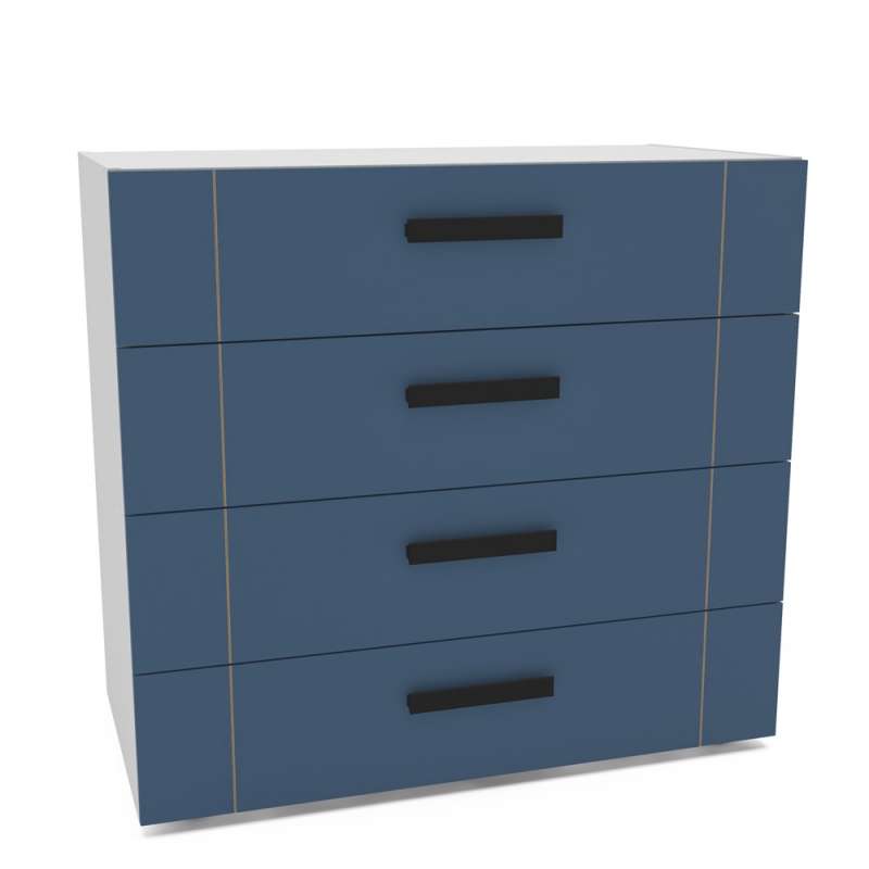 Cômoda com 4 Gavetas Lisboa Branca com Azul Politorno - Branco-Azul