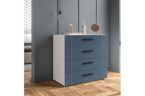 Cômoda com 4 Gavetas Lisboa Branca com Azul Politorno