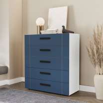 Cômoda com 5 Gavetas Lisboa Branca com Azul Politorno