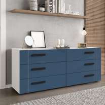 Cômoda com 6 Gavetas Lisboa Branca com Azul Politorno