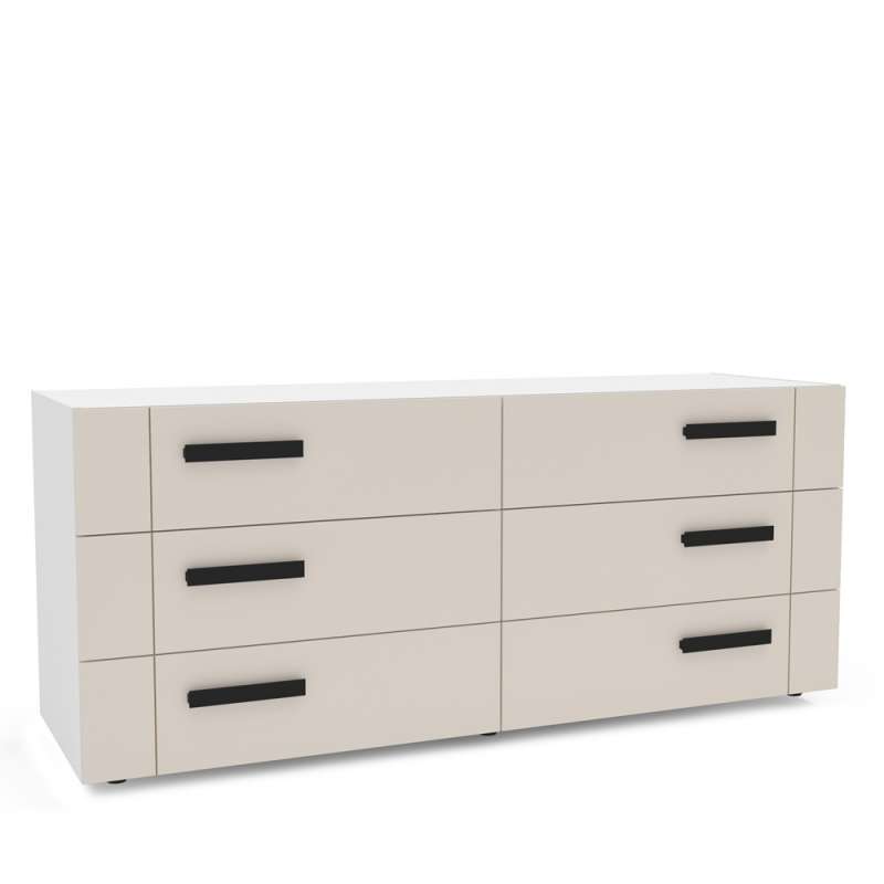 Cômoda com 6 Gavetas Lisboa Branca com Creme Politorno - Branco-Creme