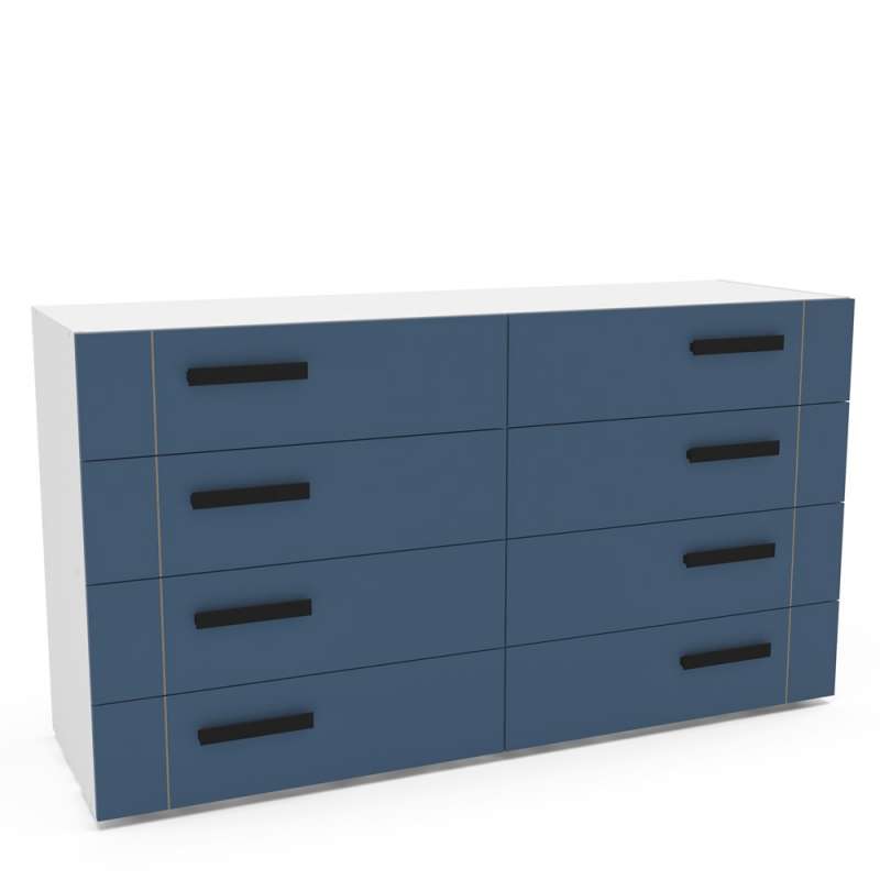 Cômoda com 8 Gavetas Lisboa Branca com Azul Politorno - Branco-Azul