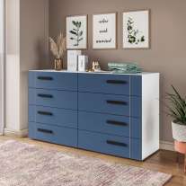 Cômoda com 8 Gavetas Lisboa Branca com Azul Politorno