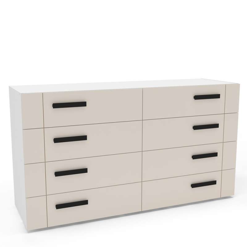Cômoda com 8 Gavetas Lisboa Branca com Creme Politorno - Branco-Creme