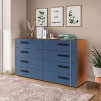 Cômoda com 8 Gavetas Lisboa Freijó com Azul Politorno