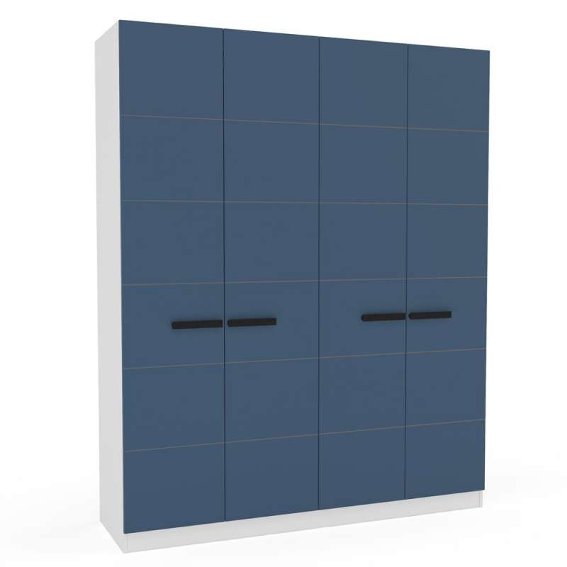 Roupeiro de 4 Portas e 4 Gavetas Lisboa Branco e Azul Politorno - Branco-Azul
