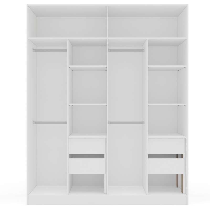 Roupeiro de 4 Portas e 4 Gavetas Lisboa Branco e Azul Politorno - Branco-Azul