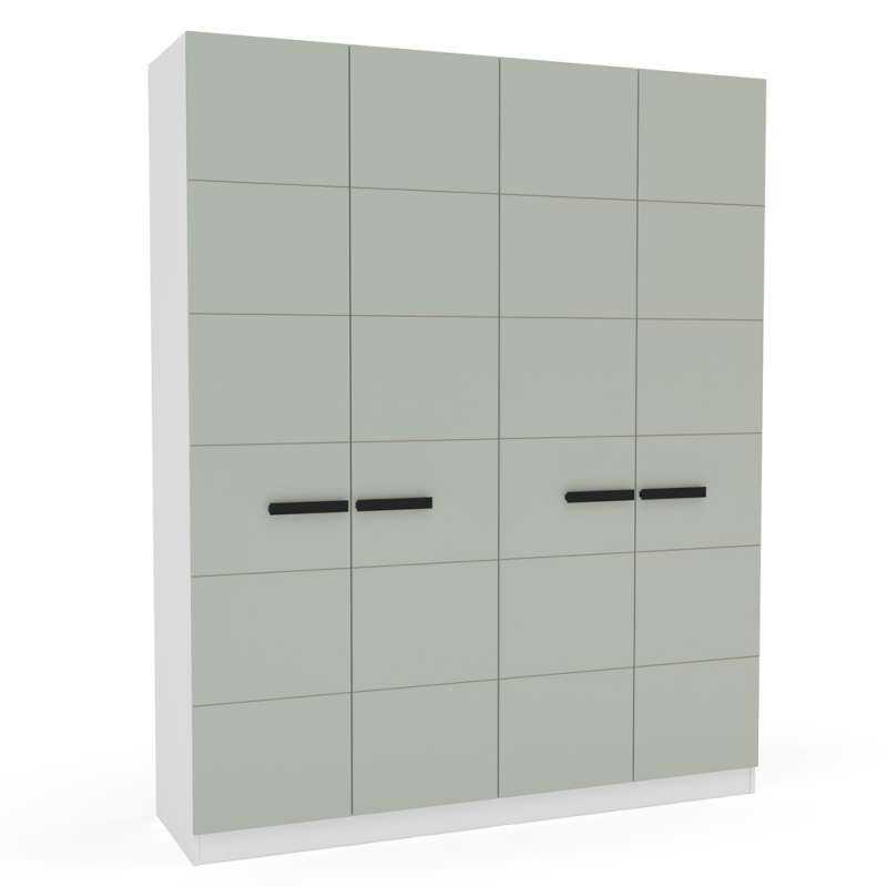 Roupeiro de 4 Portas e 4 Gavetas Lisboa Branco e Verde Oliva Politorno - Branco e Verde Oliva
