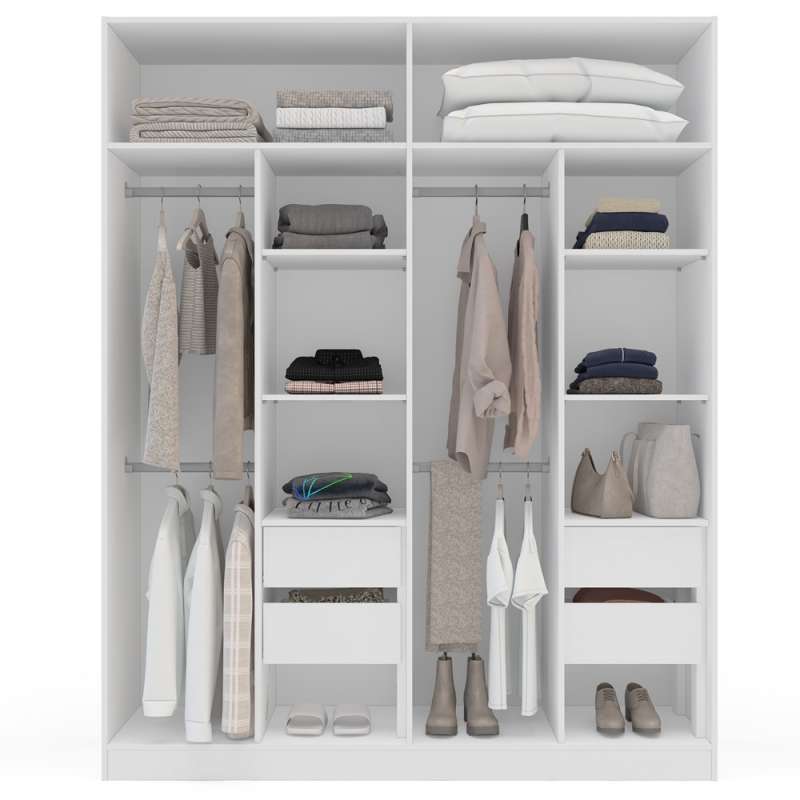 Roupeiro de 4 Portas e 4 Gavetas Lisboa Branco e Verde Oliva Politorno - Branco e Verde Oliva