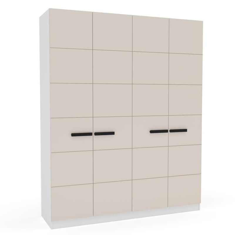 Roupeiro de 4 Portas e 4 Gavetas Lisboa Branco e Creme Politorno - Branco e Creme