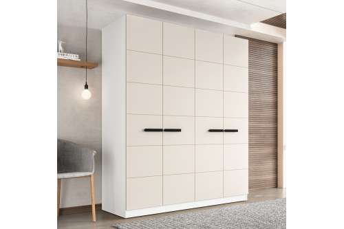Roupeiro de 4 Portas e 4 Gavetas Lisboa Branco e Creme Politorno
