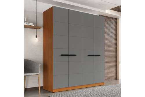 Roupeiro de 4 Portas e 4 Gavetas Lisboa Freijó e Cinza Politorno