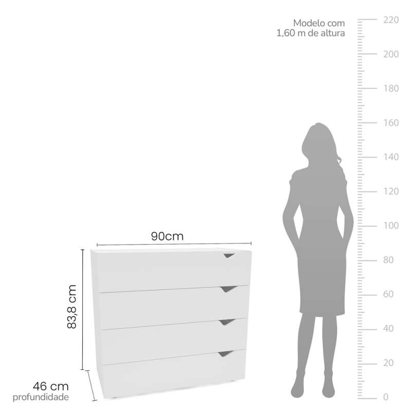 Cômoda 4 Gavetas Branca Porto Politorno - Branco