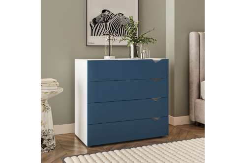 Cômoda 4 Gavetas Branca e Azul Porto Politorno