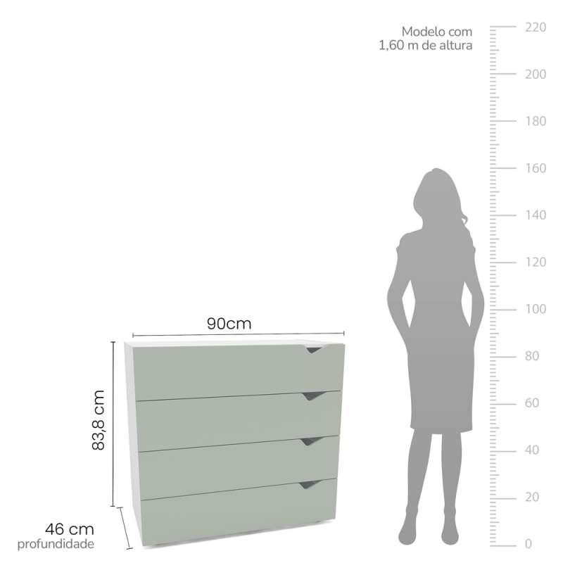 Cômoda 4 Gavetas Branca e Verde Porto Politorno - Branco e Verde
