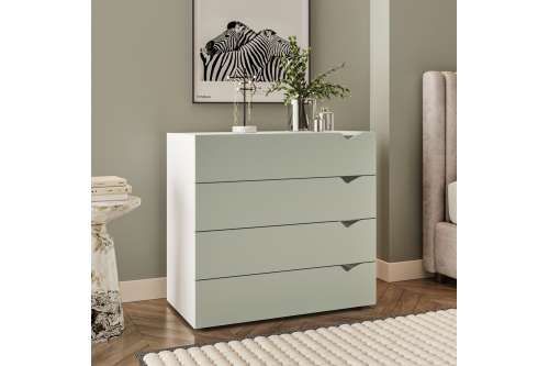 Cômoda 4 Gavetas Branca e Verde Porto Politorno