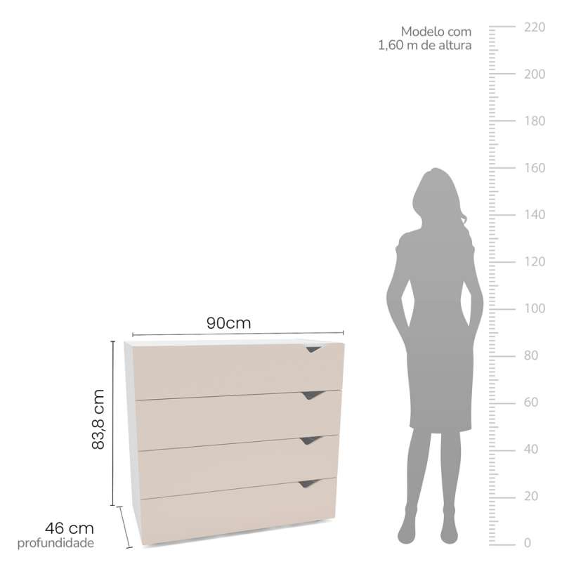 Cômoda 4 Gavetas Branca e Creme Porto Politorno - Branco e Creme