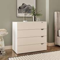 Cômoda 4 Gavetas Branca e Creme Porto Politorno