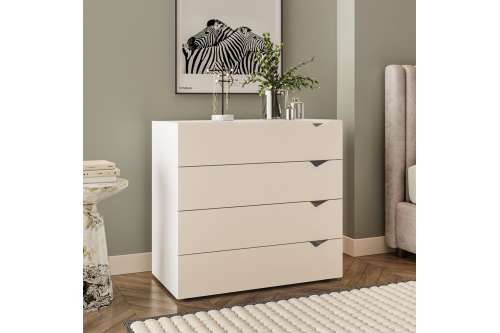 Cômoda 4 Gavetas Branca e Creme Porto Politorno