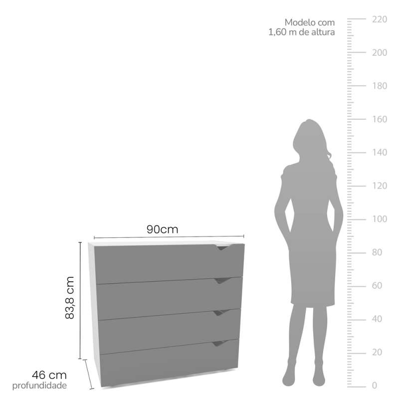 Cômoda 4 Gavetas Branca e Cinza Porto Politorno - Branco e Cinza