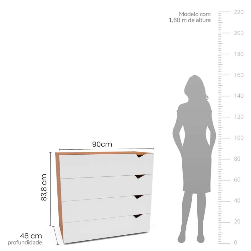 Cômoda 4 Gavetas Freijó e Branca Porto Politorno - Freijó e Branco