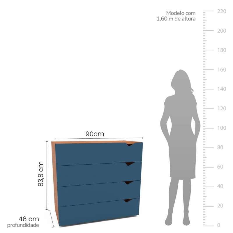 Cômoda 4 Gavetas Freijó e Azul Porto Politorno - Freijó e Azul