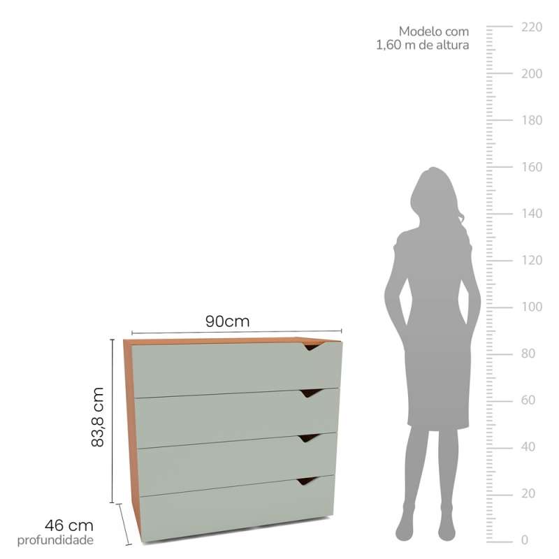 Cômoda 4 Gavetas Freijó e Verde Porto Politorno - Freijó e Verde