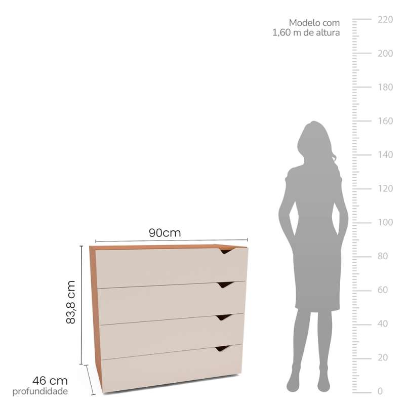 Cômoda 4 Gavetas Freijó e Creme Porto Politorno - Freijó e Creme