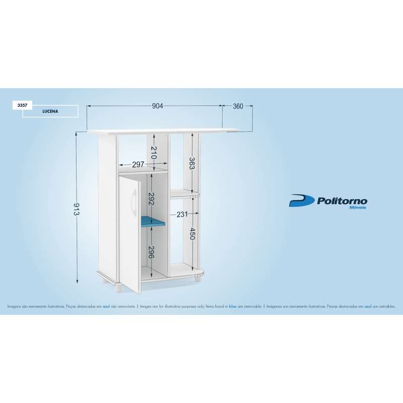 Balcão com Tábua de Passar Lucena Branco Politorno - Branco