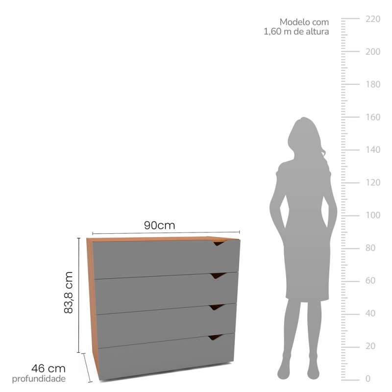 Cômoda 4 Gavetas Freijó e Cinza Porto Politorno - Freijó e Cinza