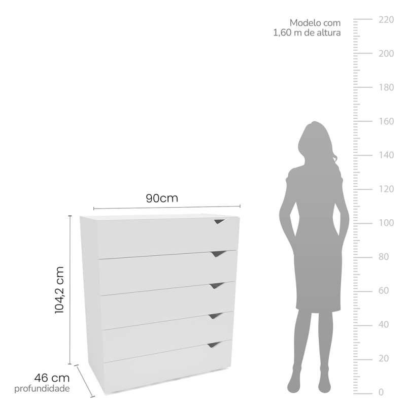 C&ocirc;moda 5 Gavetas Branca Porto Politorno - Branco